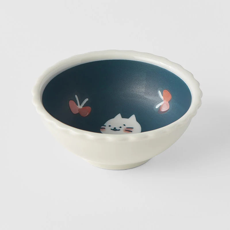 Neko to Nichiyobi Small Bowl – Japanese Cat & Butterfly Ceramic Bowl 100ml | Made in Japan