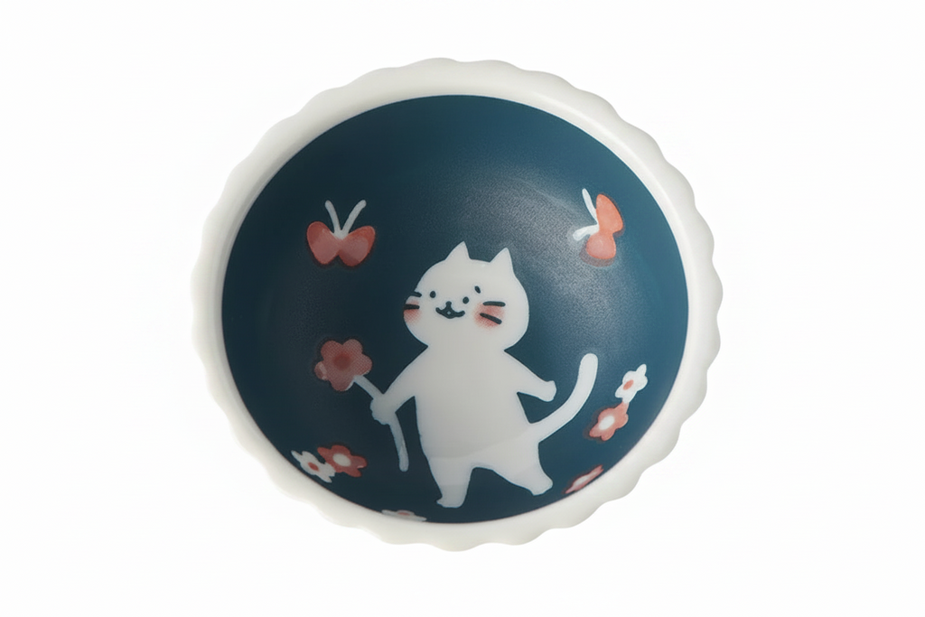 Neko to Nichiyobi Small Bowl – Japanese Cat & Butterfly Ceramic Bowl 100ml | Made in Japan