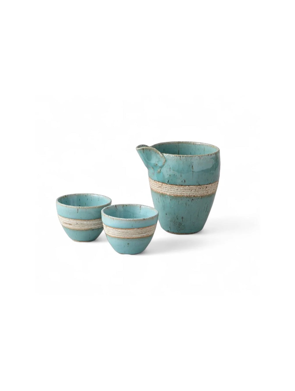 Kinyou Blue & White Line Cold Sake Set (3pc) | Made in Japan