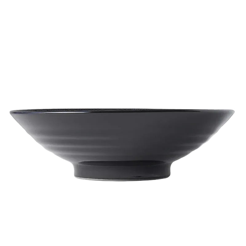 Japanese Ceramic Ramen Bowl 24.5cm — Black Wave Glaze