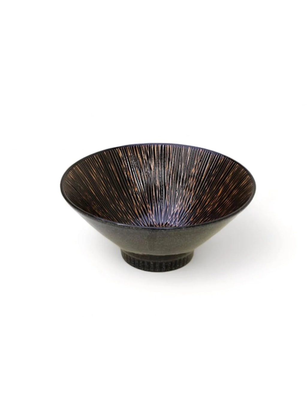 Japanese Porcelain Noodle Bowl 19.3cm — Black Radial Glaze