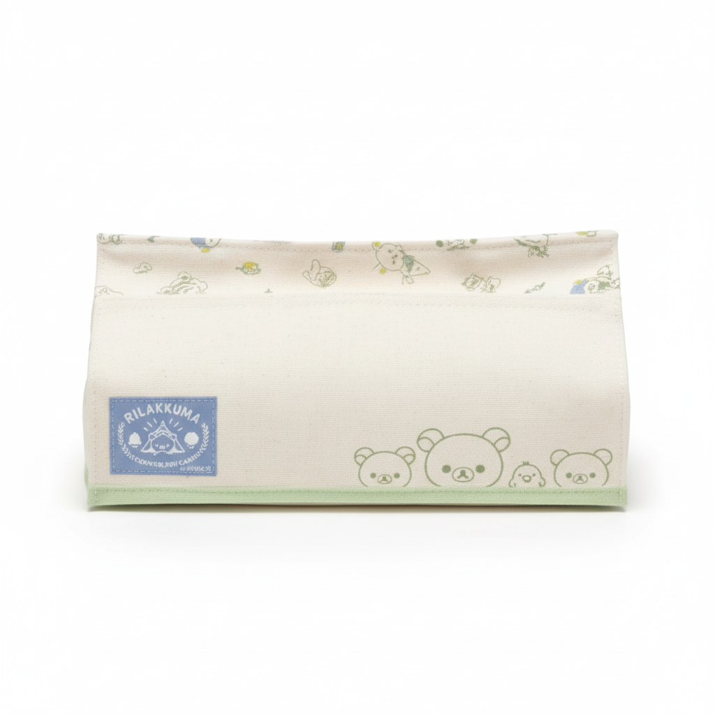 Rilakkuma Komorebi Camp tissue box cover professional product photo on white background