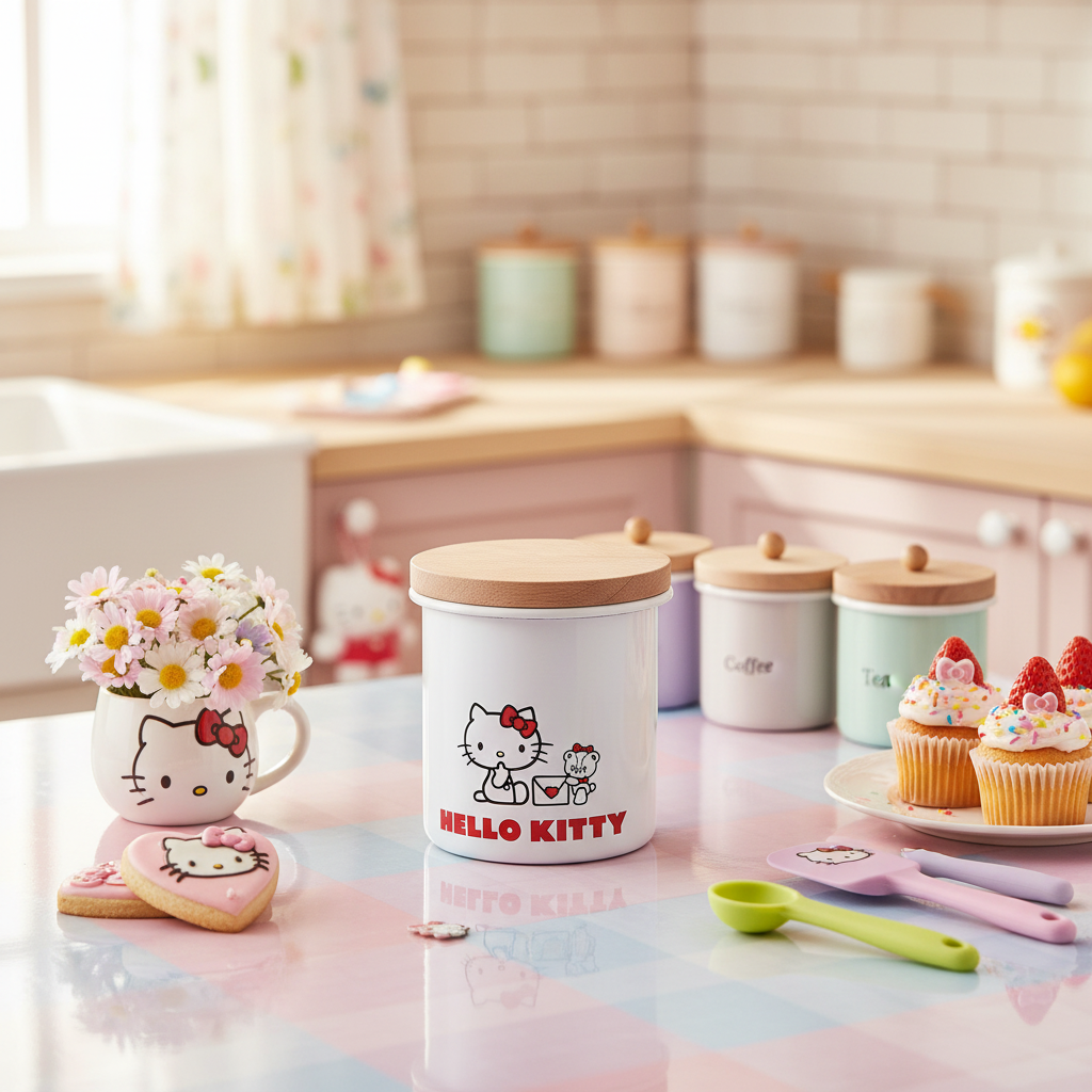 Sanrio Hello Kitty Food Container (With Wooden Lid - Enamel Body)