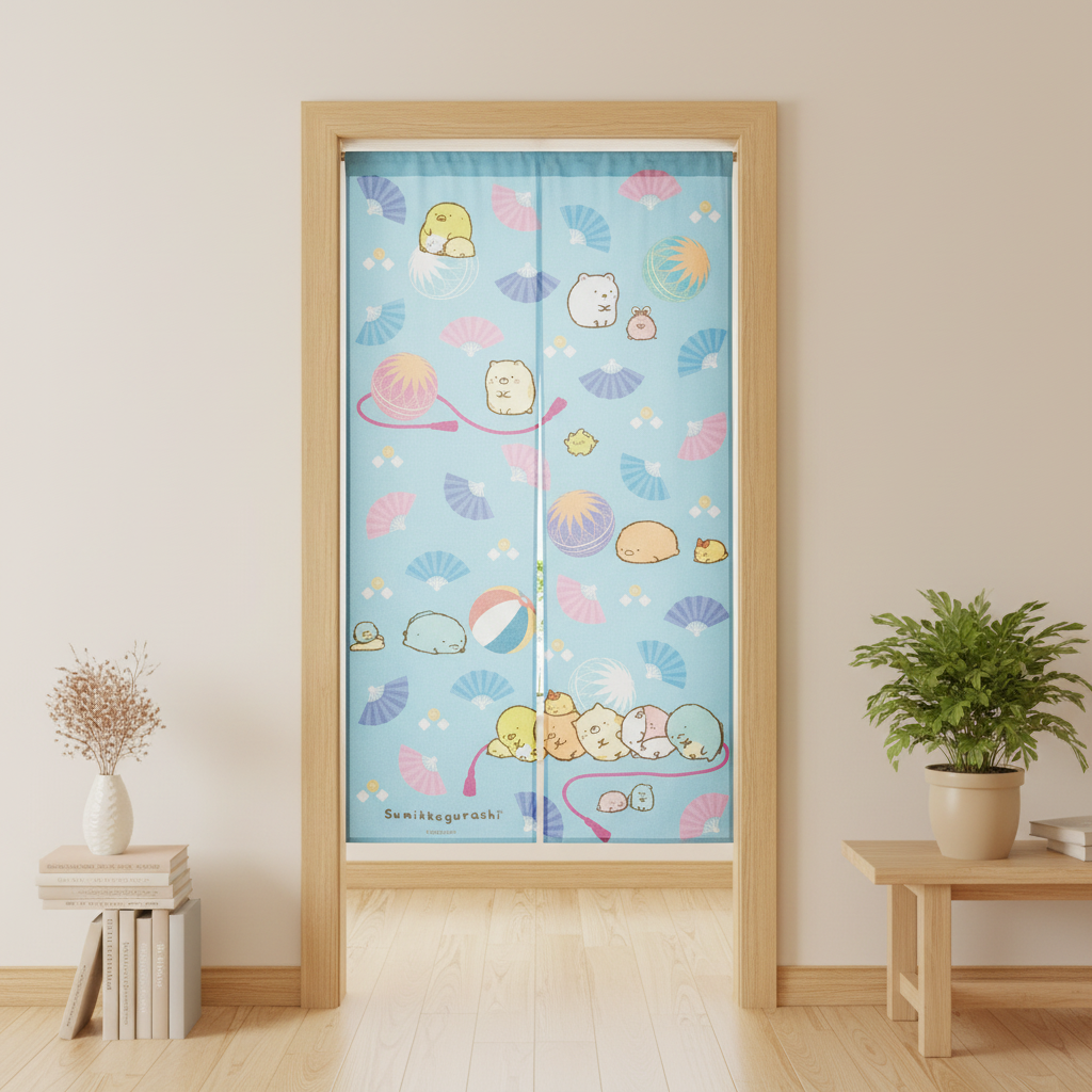 Sumikko Gurashi Blue Cafe Curtain shelf scene