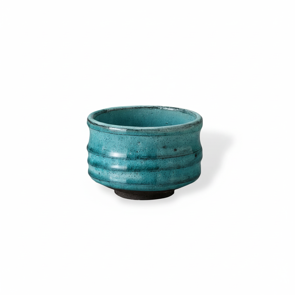 Tsuchimono Earthen Blue Matcha Bowl on white background