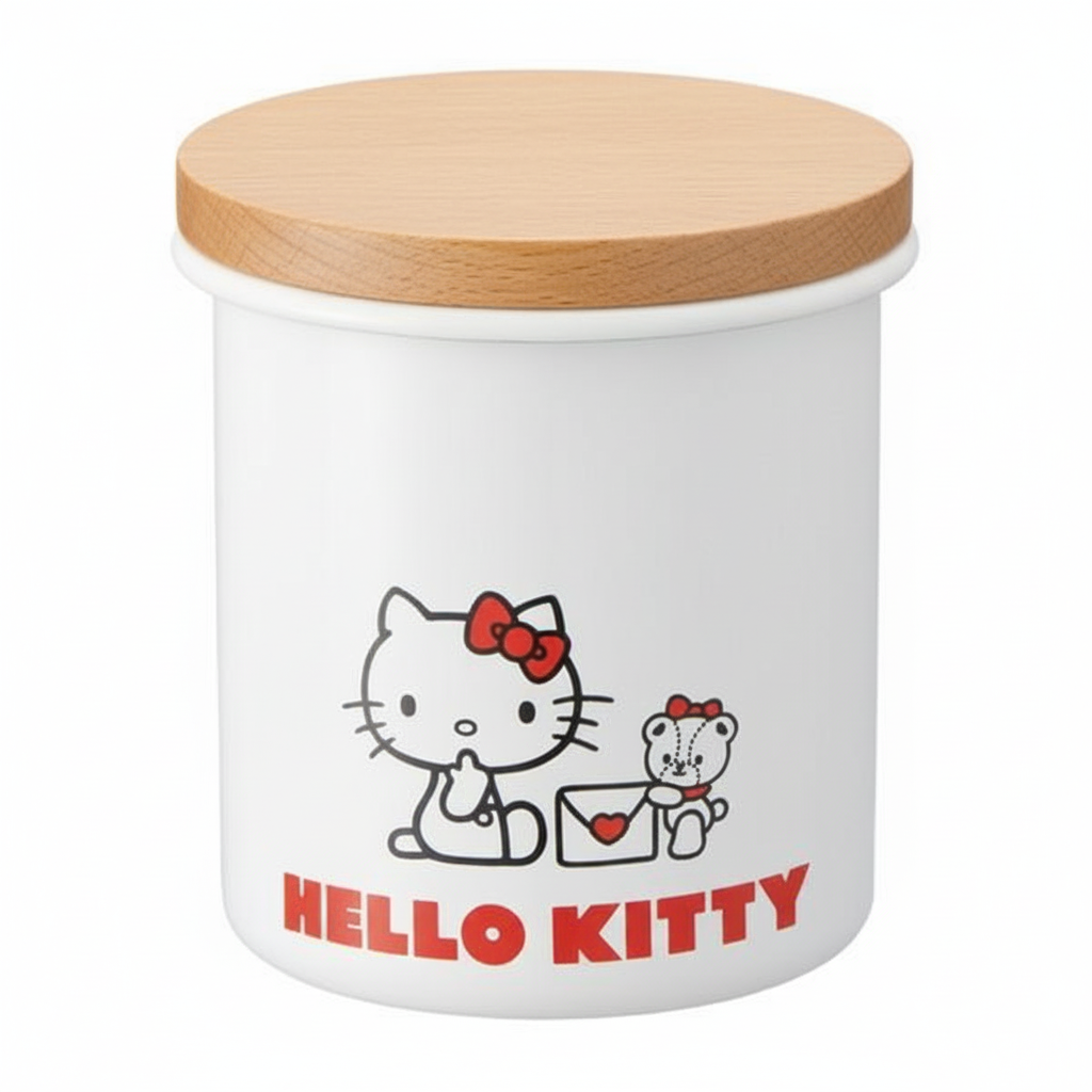 Sanrio Hello Kitty Food Container (With Wooden Lid - Enamel Body)