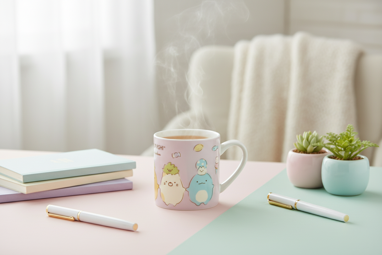 Sumikko Gurashi Holding Hands Pink Mug lifestyle photo