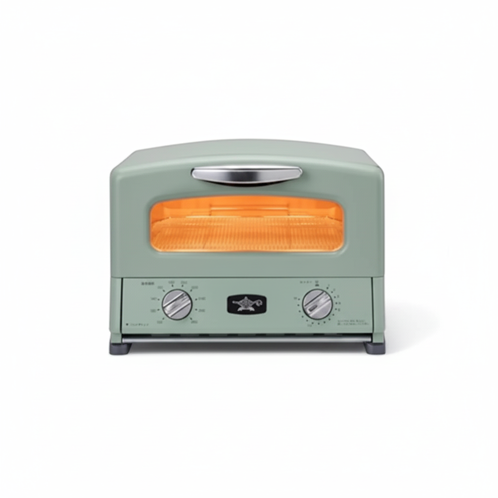 Sengoku green toaster oven front view on white background