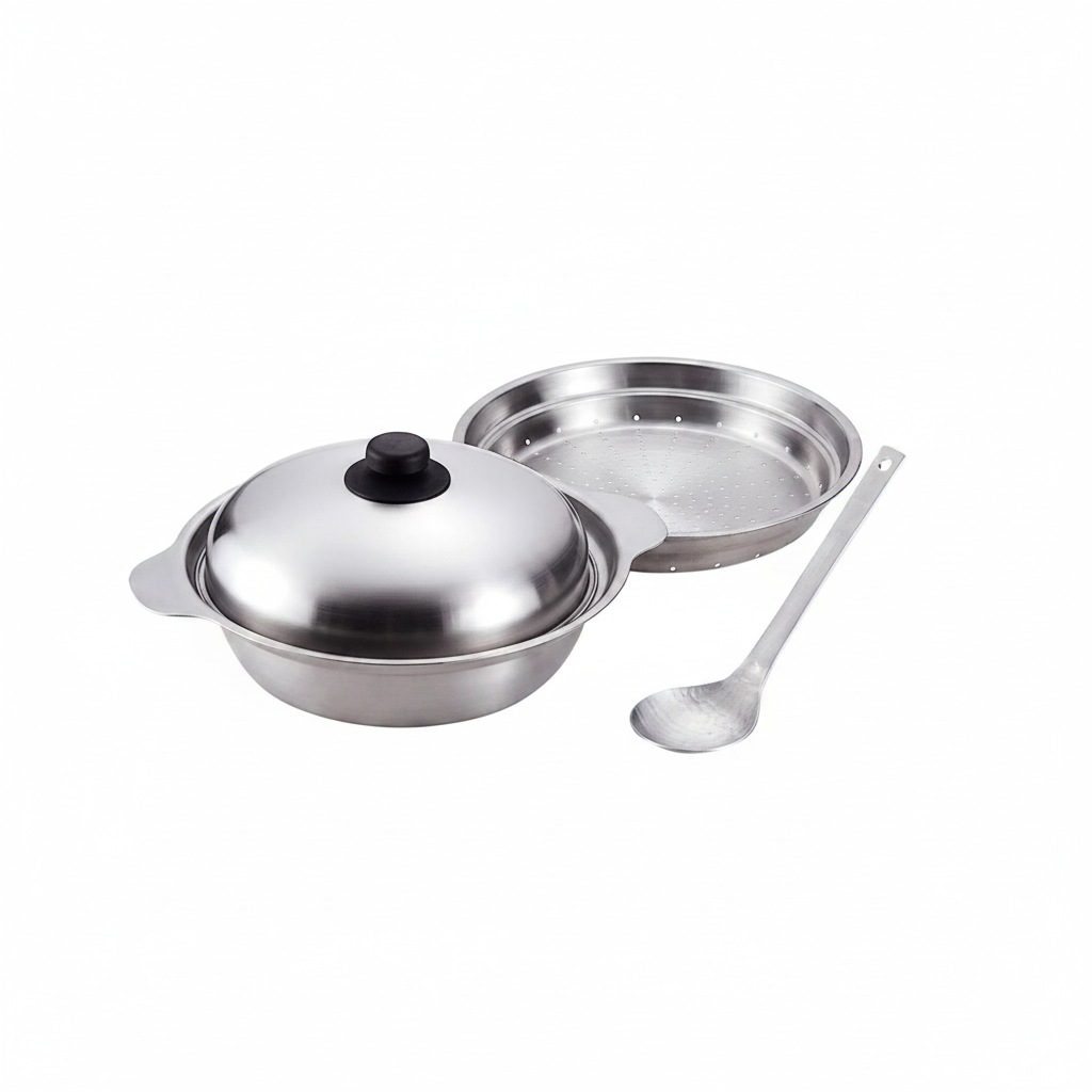 TAKUMIYA pot steamer and ladle set on white background