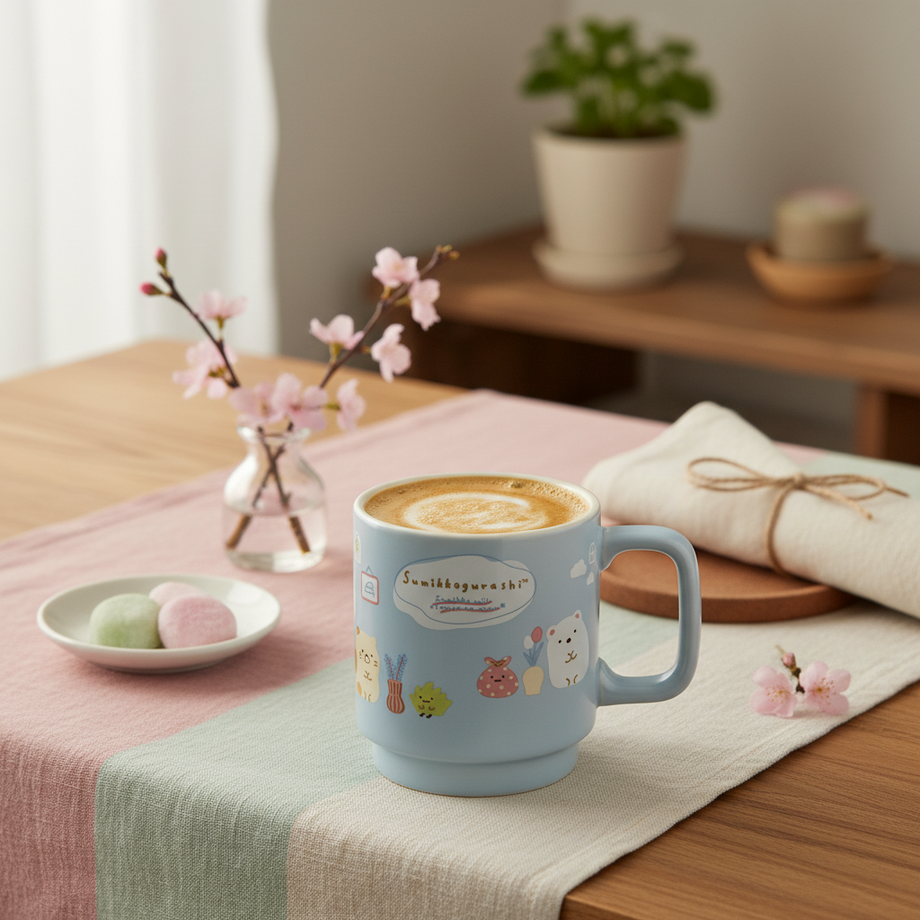 Sumikko Gurashi Blue Vases Stackable Mug cozy scene