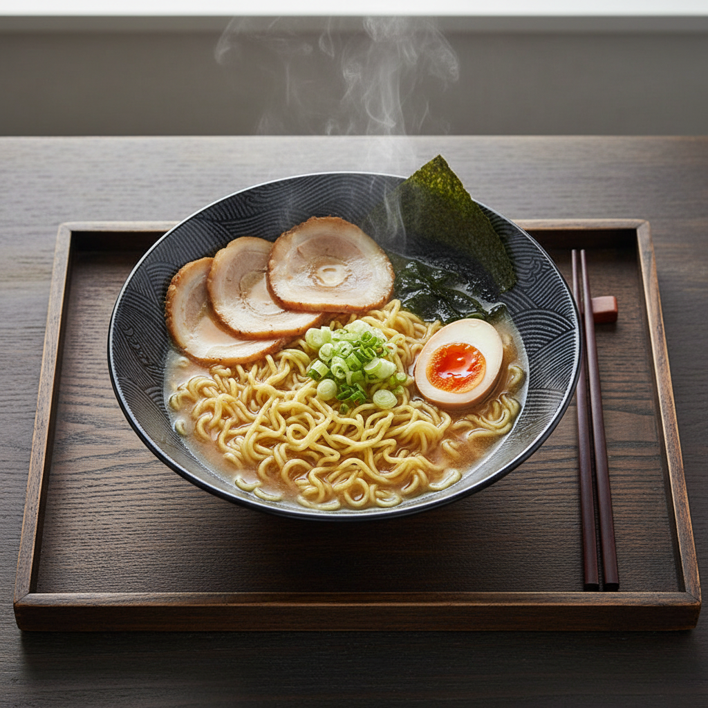 Dark Tray Ramen Flat Lay