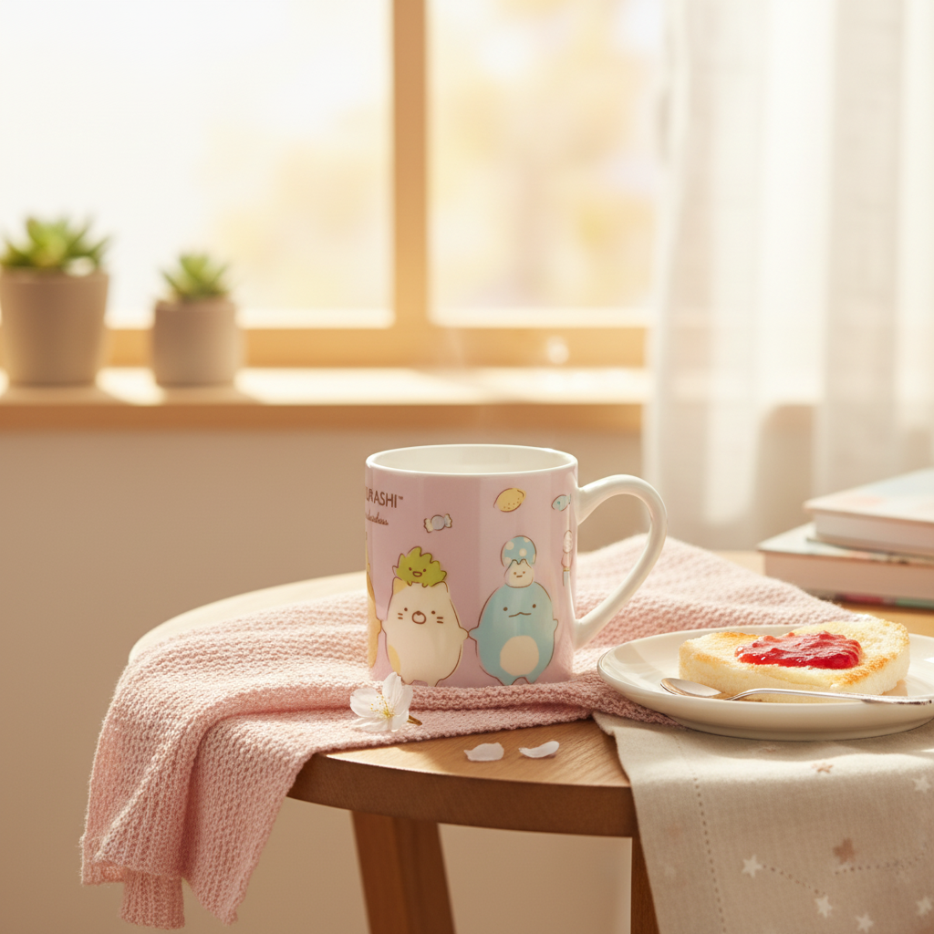 Sumikko Gurashi Holding Hands Pink Mug cozy scene