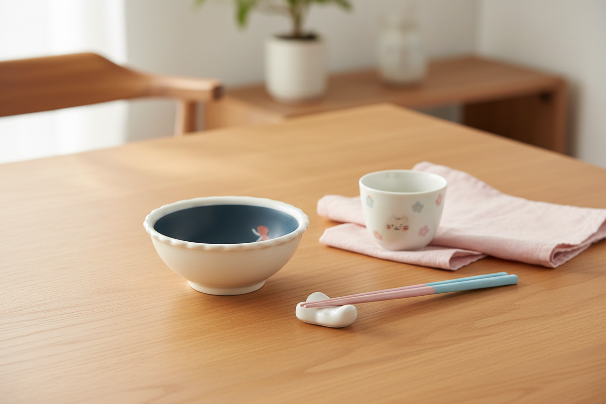 Neko to Nichiyobi small bowl – kawaii warm wooden dining lifestyle shot
