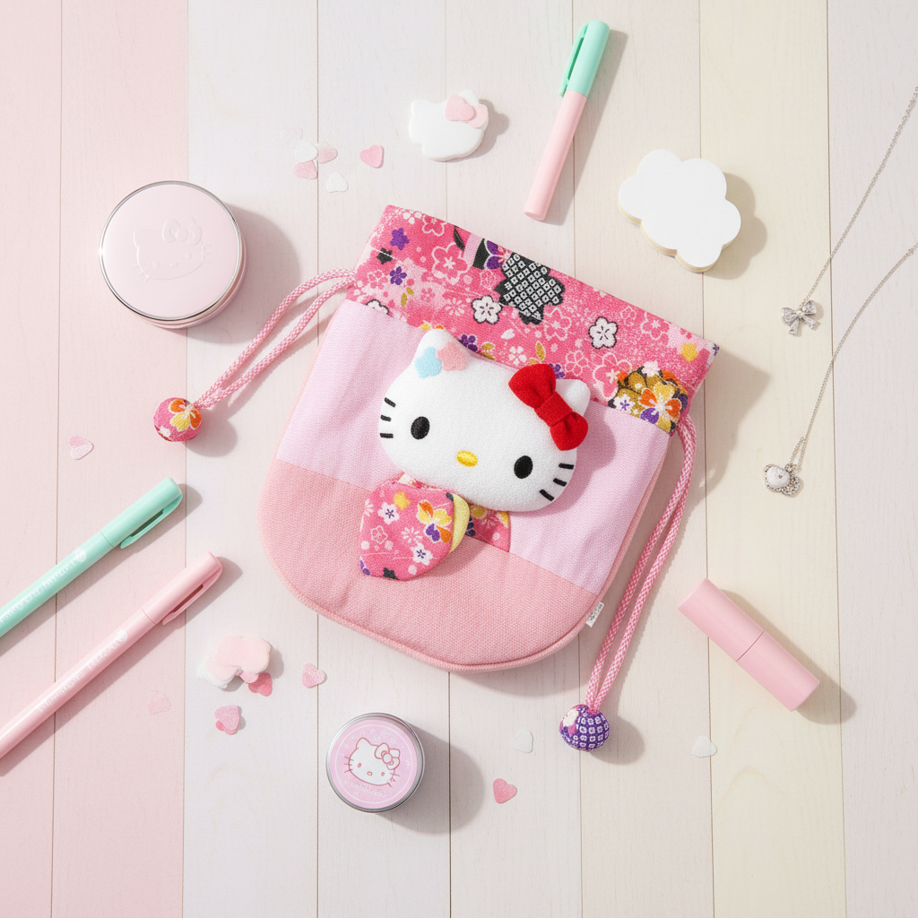 Sanrio Hello Kitty Pouch (Crepe Pattern)