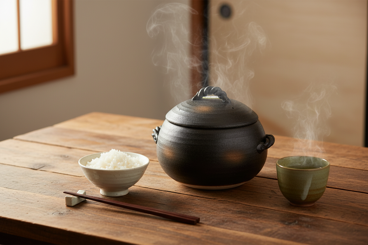 Banko Yaki Clay Rice Pot lifestyle - morning table setting