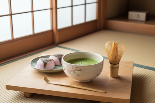 Bamboo Matcha Whisk Set in Traditional Japanese Room