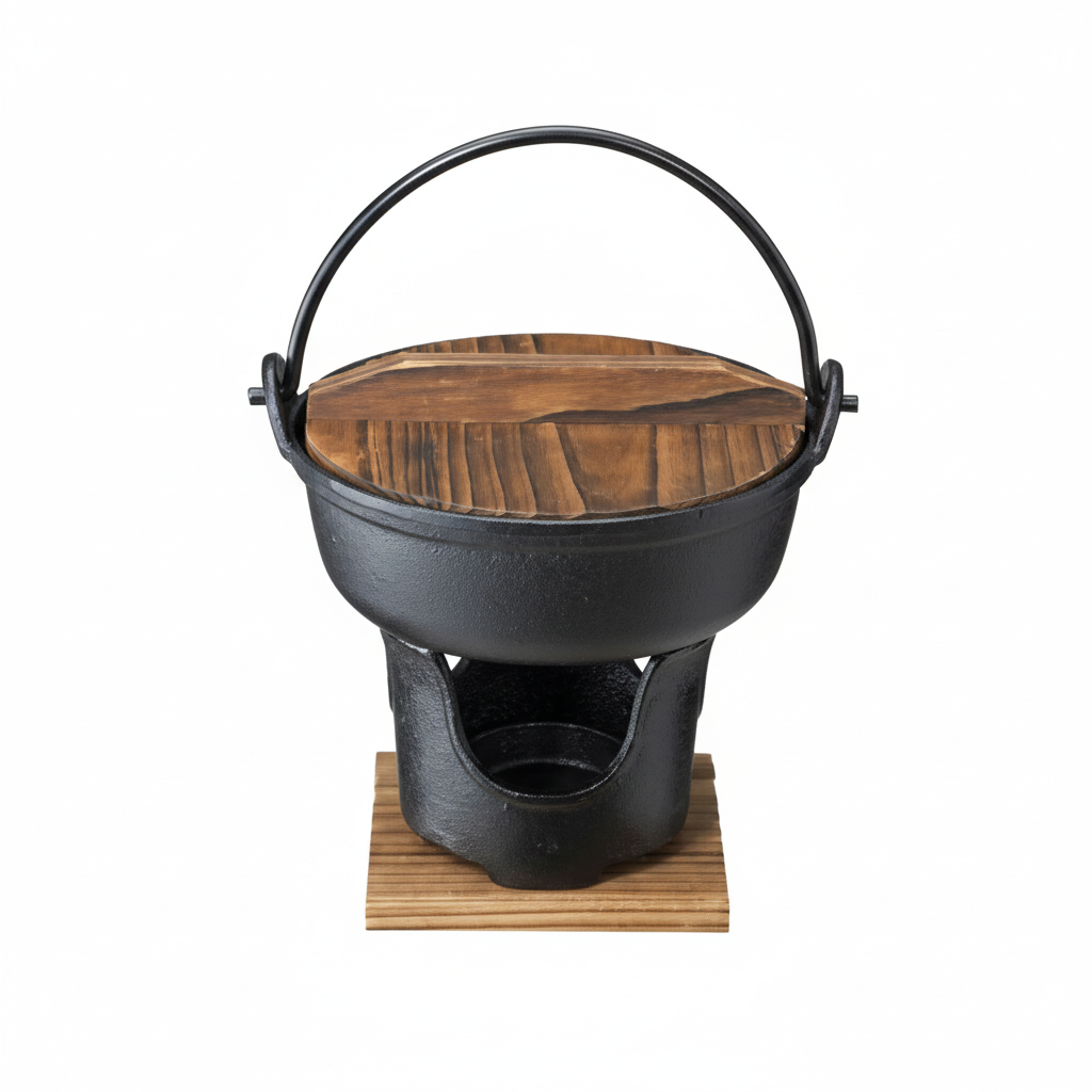 IRORI Nabe cast iron hot pot set with natural wood lid