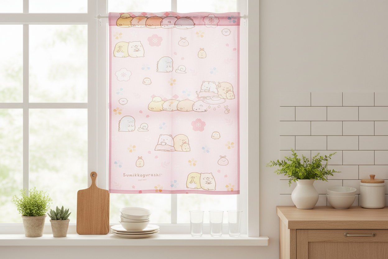 Sumikko Gurashi Pink Cafe Curtain lifestyle photo