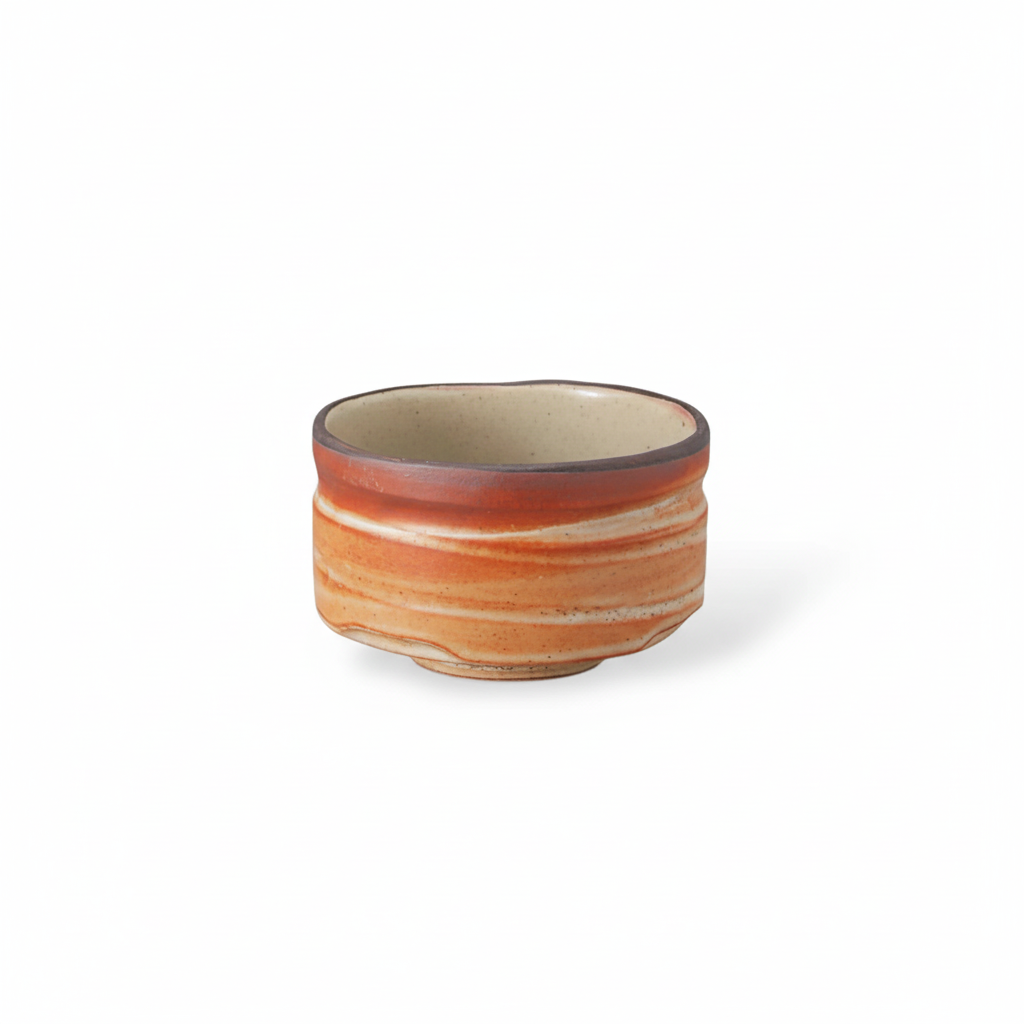 Akashino Winter Orange Matcha Bowl on white background