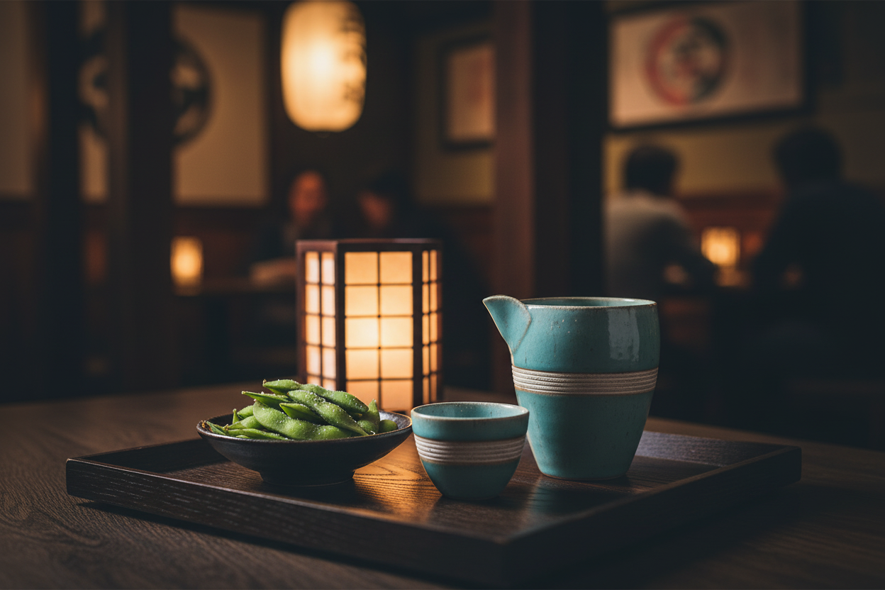 Kinyou Blue & White Line Cold Sake Set - moody izakaya candlelight lifestyle