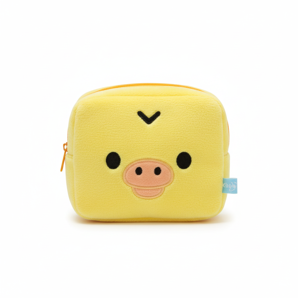 Kiiroitori plush makeup bag professional product photo on white background