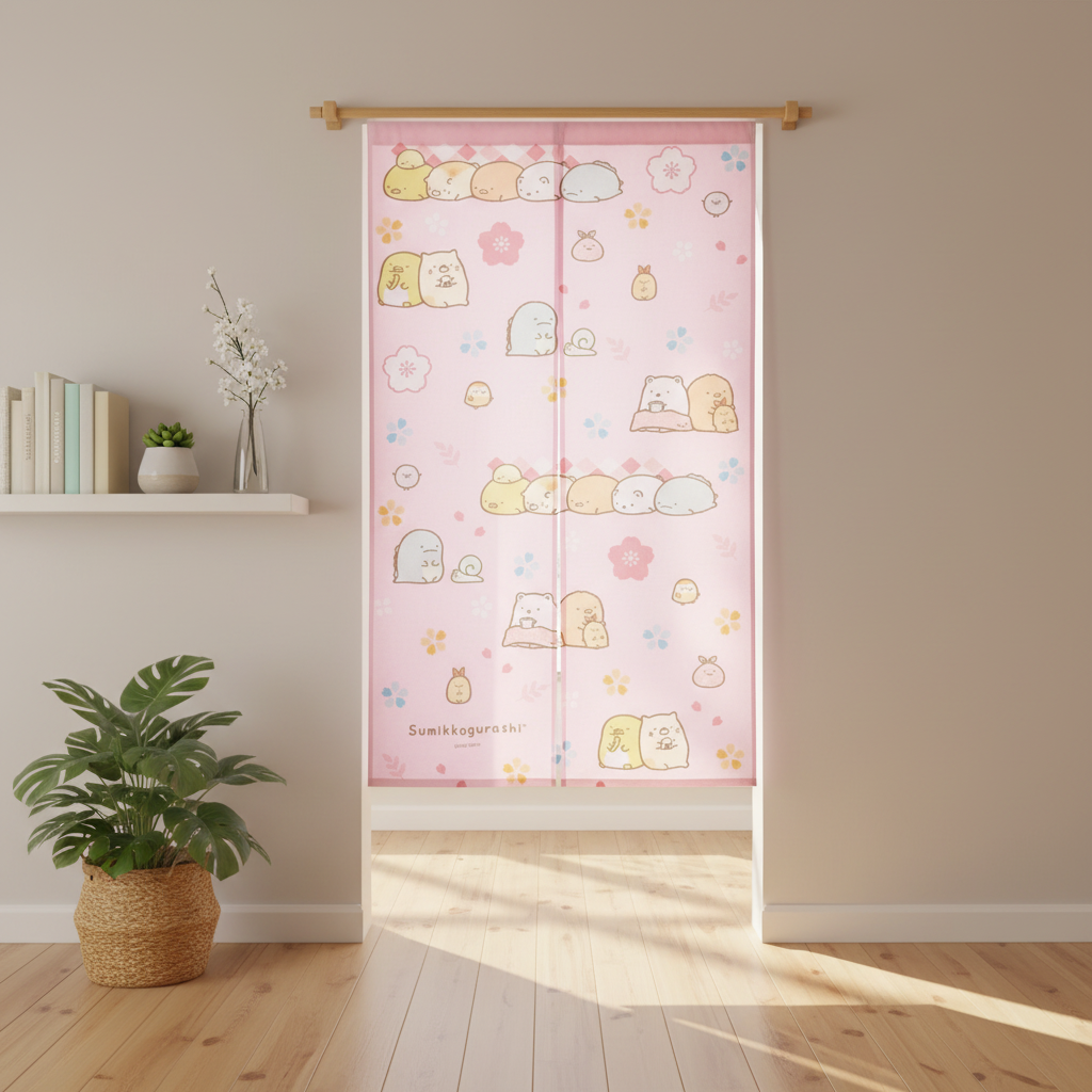 Sumikko Gurashi Pink Cafe Curtain shelf scene