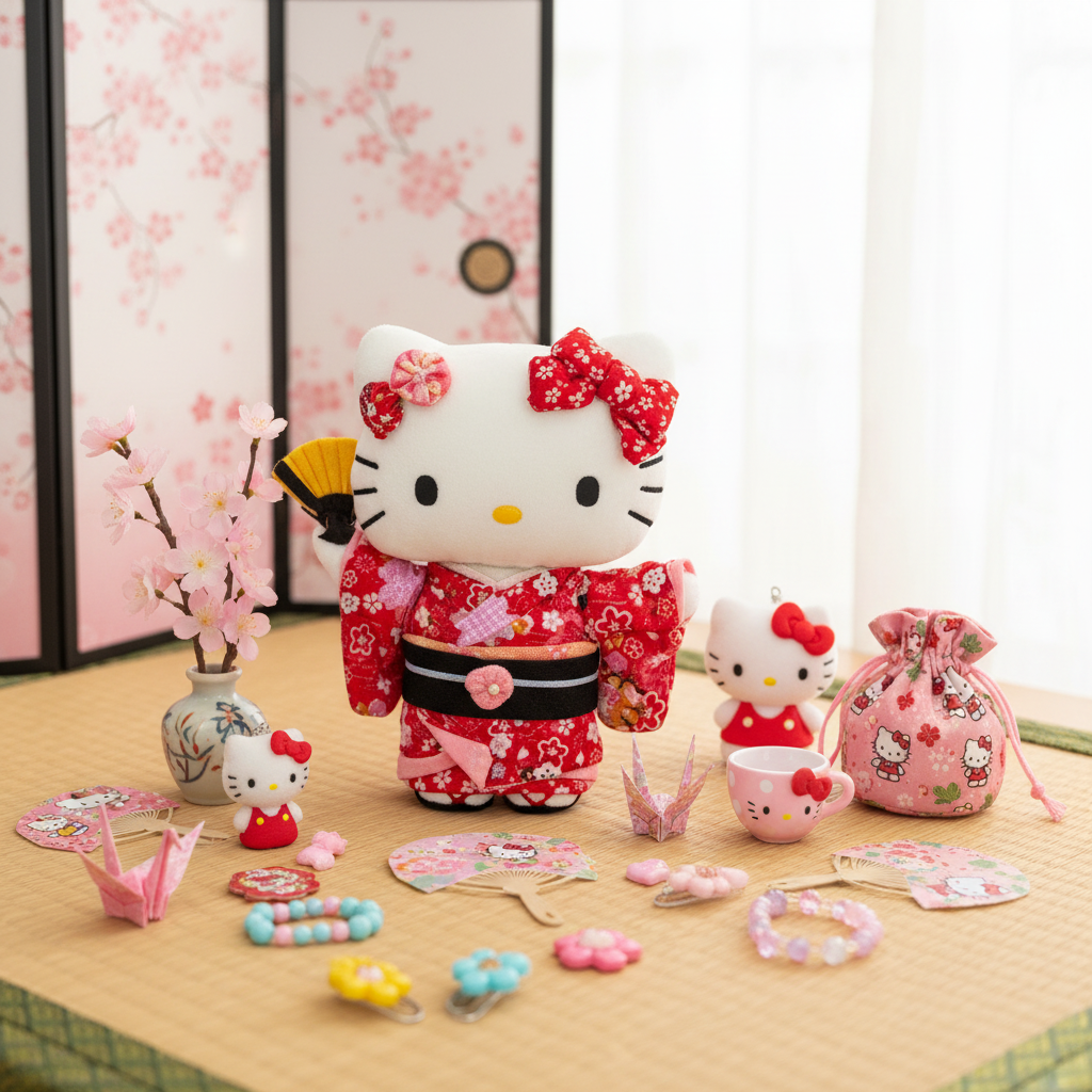 Sanrio Hello Kitty Chirimen Japanese Doll (Red)