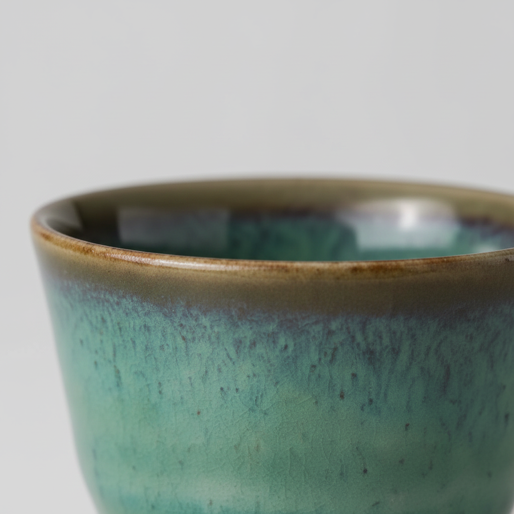 Hiwa Sencha Green Tea Cup – close-up emerald green glaze detail