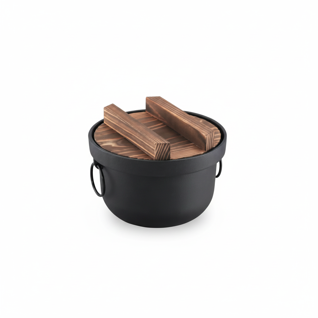Nambu Tekki cast iron rice cooker pot on white background