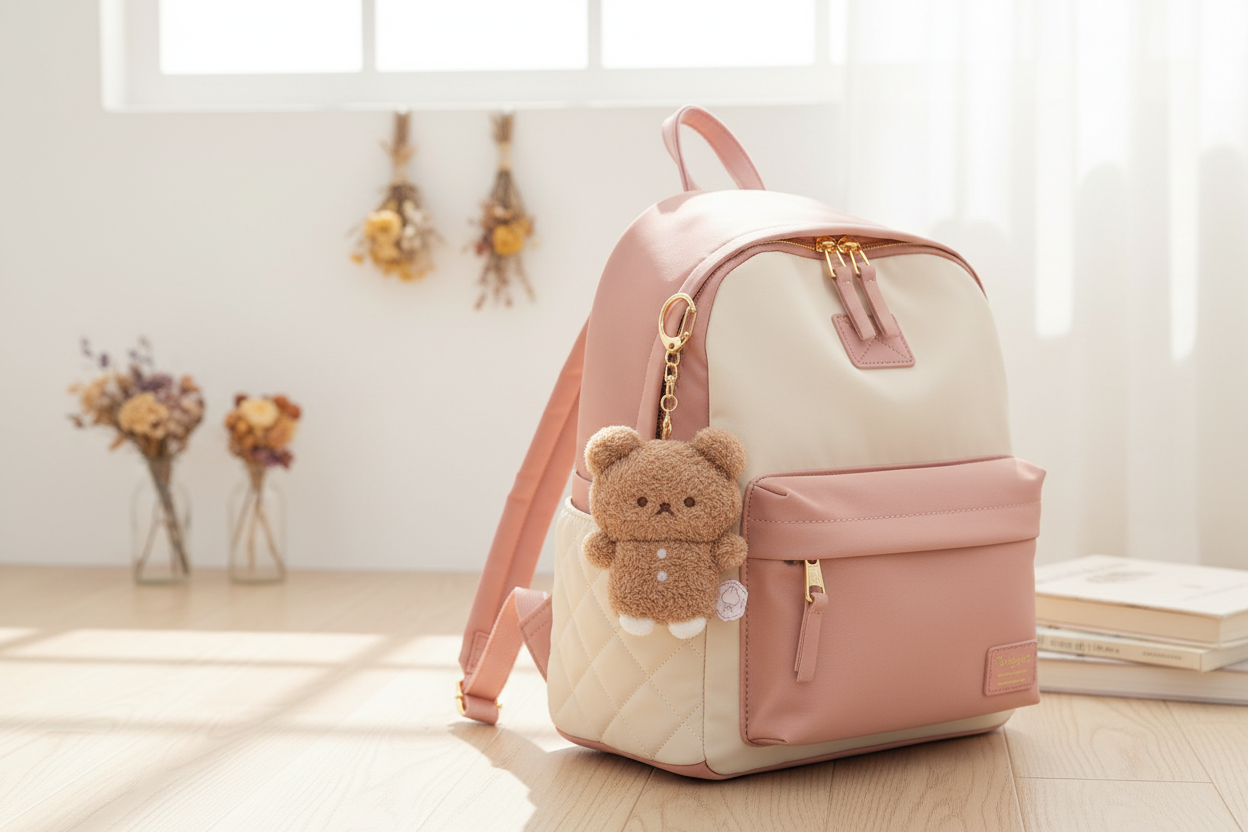 Sugar Cocomuu Cookie Bear keychain on bag lifestyle