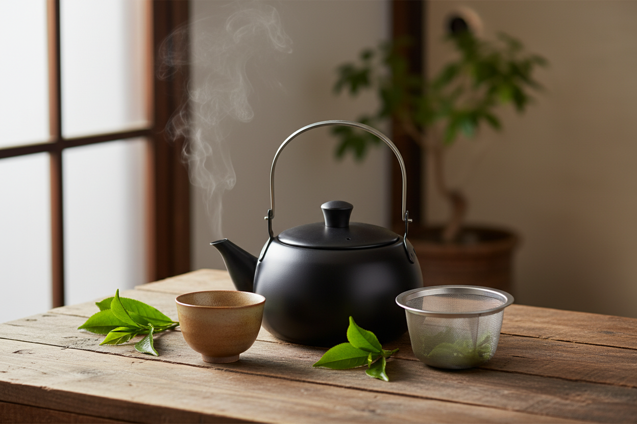 ENZO Stainless Steel Teapot – Japanese zen lifestyle shot