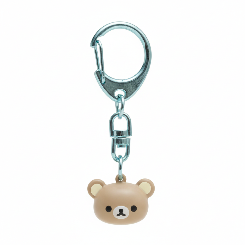 Rilakkuma Komorebi Camp bell keychain on clean white background studio shot