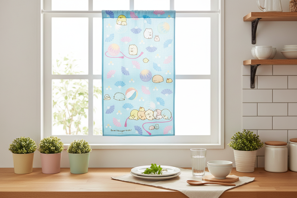 Sumikko Gurashi Blue Cafe Curtain lifestyle photo