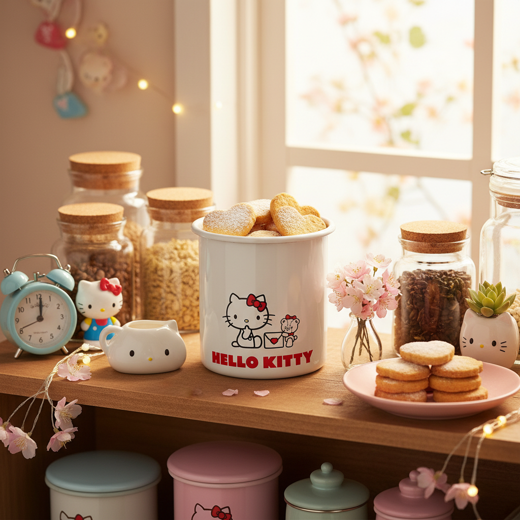 Sanrio Hello Kitty Food Container (With Wooden Lid - Enamel Body)