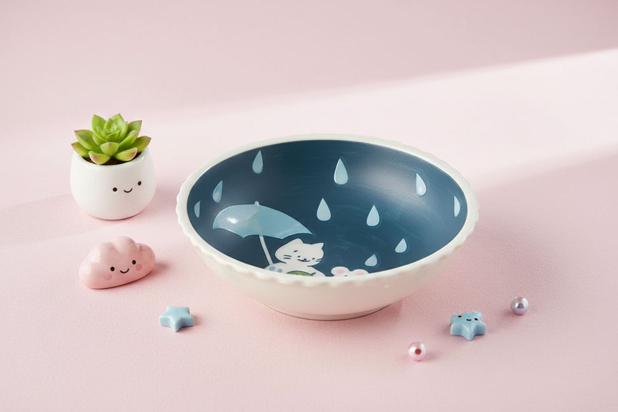 Neko & Nichiyo Viola Bowl – kawaii pastel lifestyle shot
