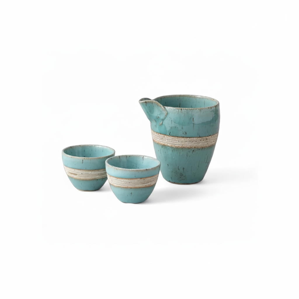 Kinyou Blue & White Line Cold Sake Set - white background product photo