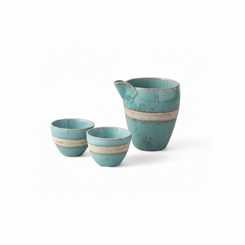 Kinyou Blue & White Line Cold Sake Set - white background product photo