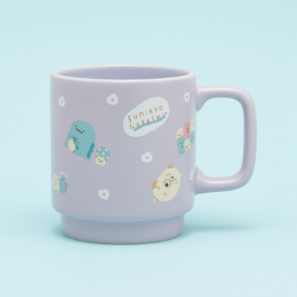 Sumikko Gurashi Purple Flower Stackable Mug studio shot