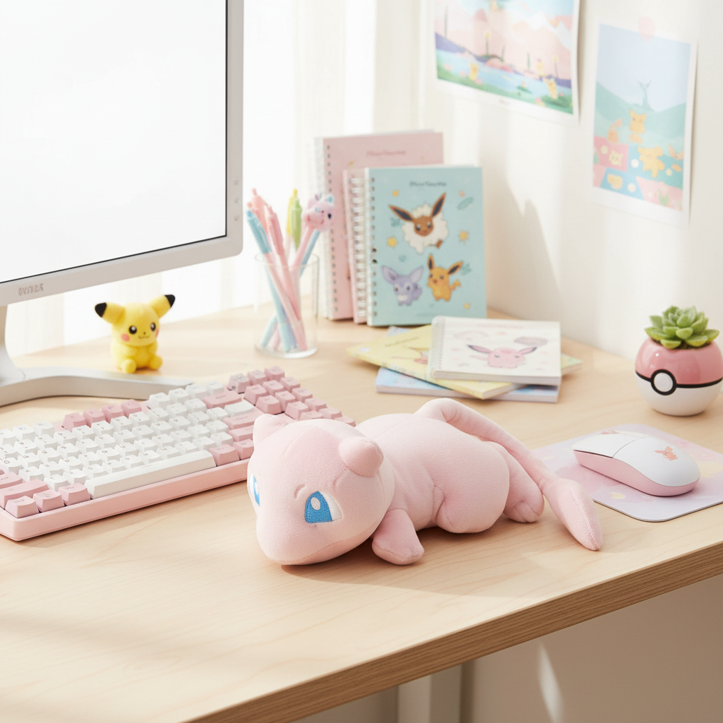 Pokemon Mew Wrist Cushion - Desk Setup (No Extra Cushion)
