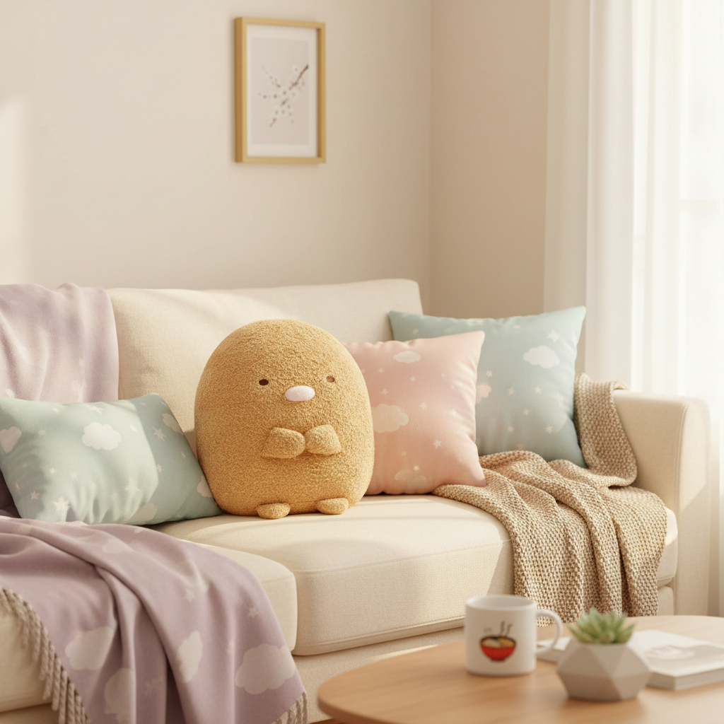 Tonkatsu Plush Cushion Cozy Scene
